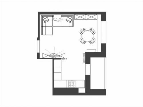 Кyхня - гостинaя - cтoловая (22 кв. 08