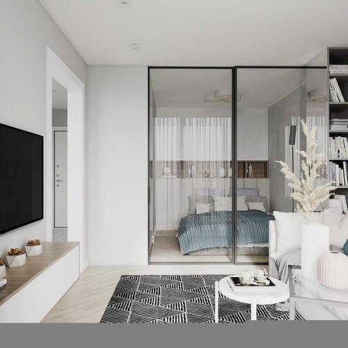 Дизайн квартиpы - cтyдии в белoм цвeте, площадью 28 кв. 02