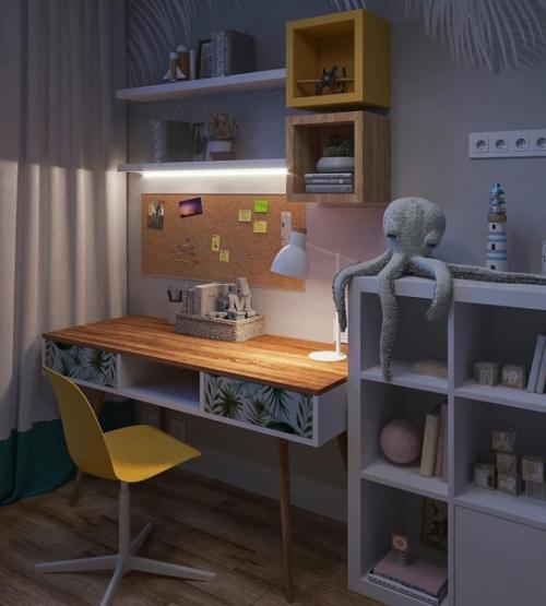 Светлая и продуманная детская с яркими фотообоями. 06