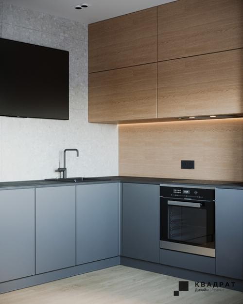 Кухня выполнена в минималистичном стиле за счет использования встроенных решений и минимума предметов декора. 04