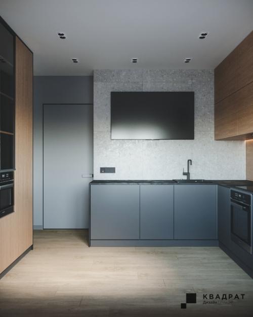 Кухня выполнена в минималистичном стиле за счет использования встроенных решений и минимума предметов декора. 02