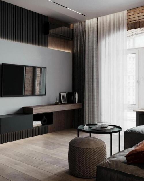 Современный интерьер. В тёмных тонах.