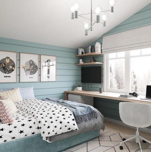 Мансарда в нежном голубом цвете. 01