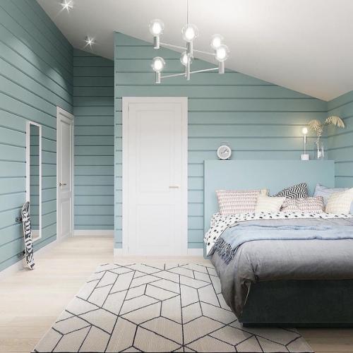 Мансарда в нежном голубом цвете.