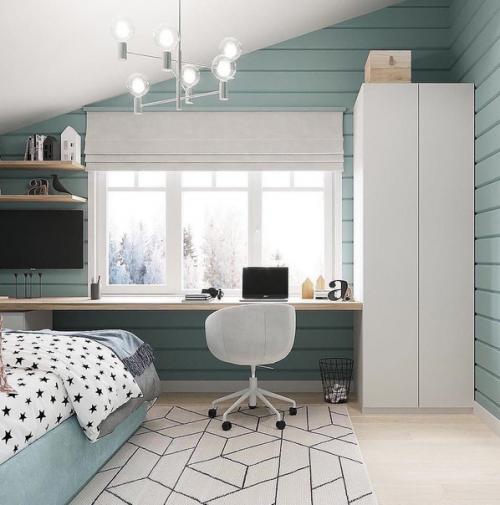 Мансарда в нежном голубом цвете. 02