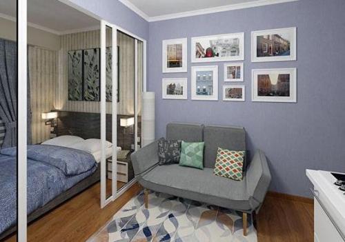 Интерьер студии. С удобной, продуманной планировкой. 01