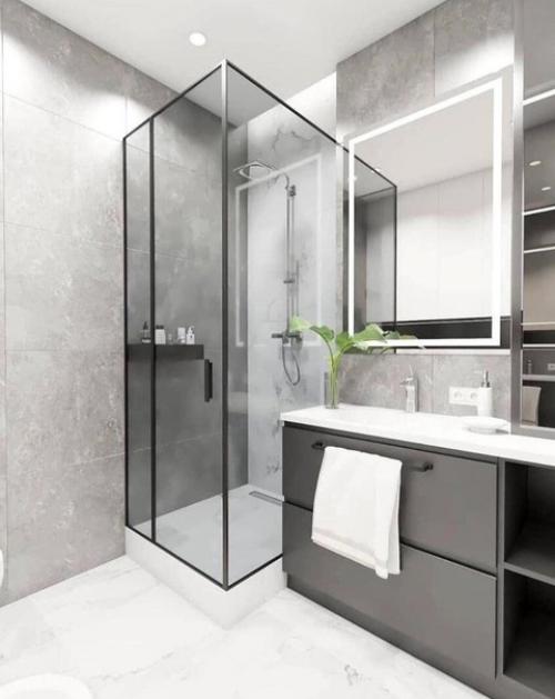 Современный интерьер. В сочетании белого и серого цветов. 07