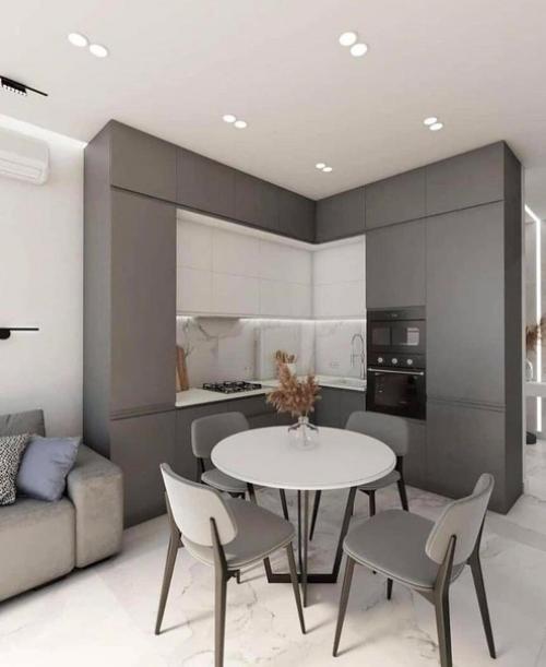 Современный интерьер. В сочетании белого и серого цветов. 03