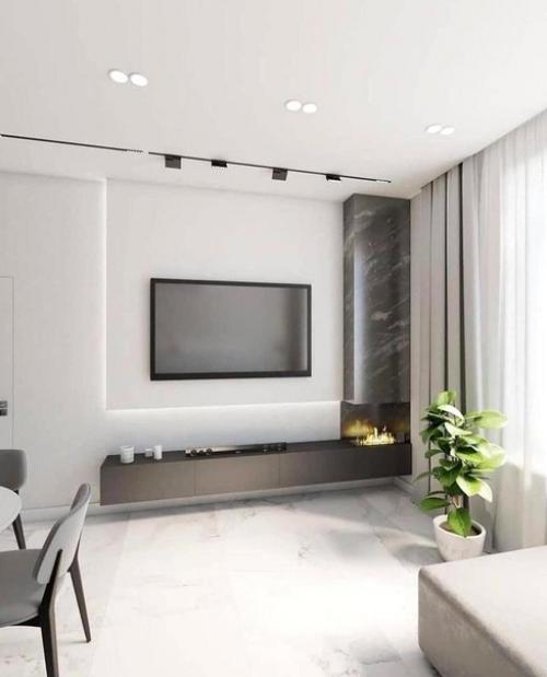 Современный интерьер. В сочетании белого и серого цветов. 02