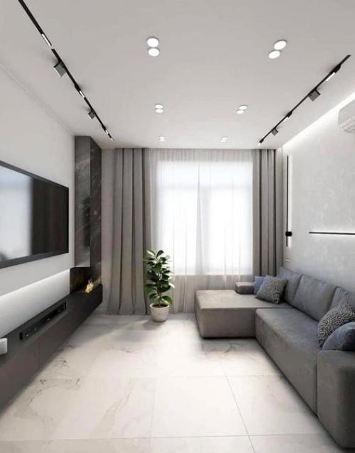 Современный интерьер. В сочетании белого и серого цветов. 01