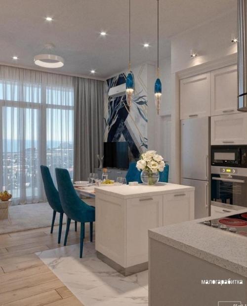 Интерьер квартиры. Основной цвет - белый. 01