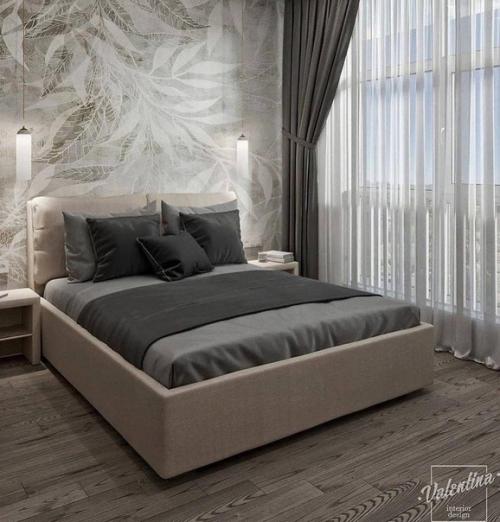 Интерьер спальни. Выполненной в сером цвете. 04