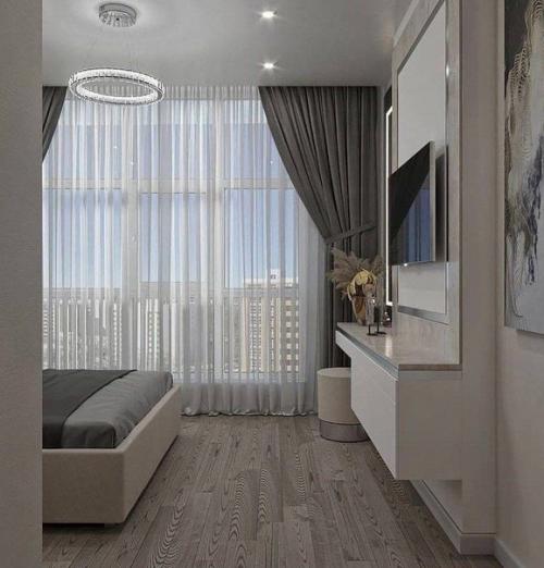 Интерьер спальни. Выполненной в сером цвете. 02