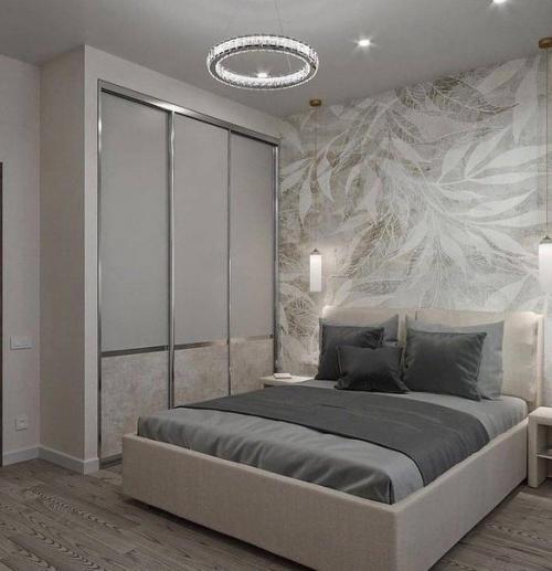 Интерьер спальни. Выполненной в сером цвете.
