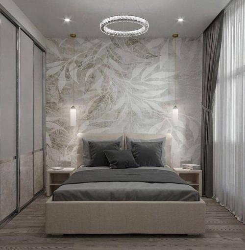 Интерьер спальни. Выполненной в сером цвете. 01