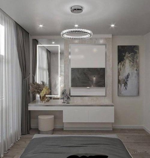 Интерьер спальни. Выполненной в сером цвете. 03