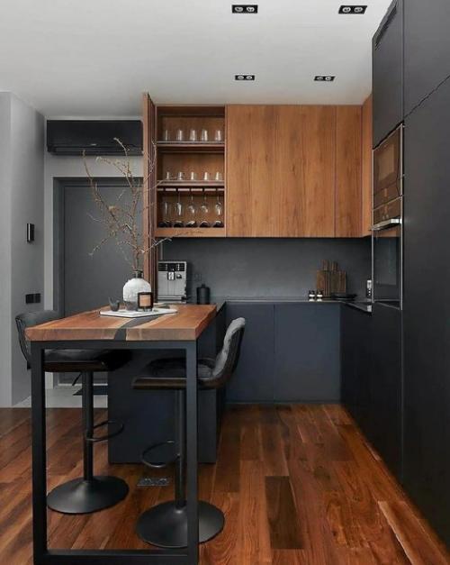 Современная кухня. В тёмном оттенке. 06