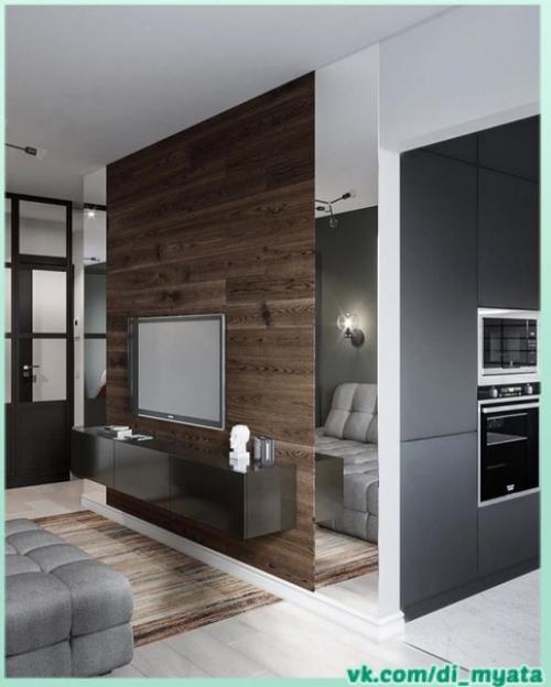 Интересный интерьер. В тёмных оттенках. 01