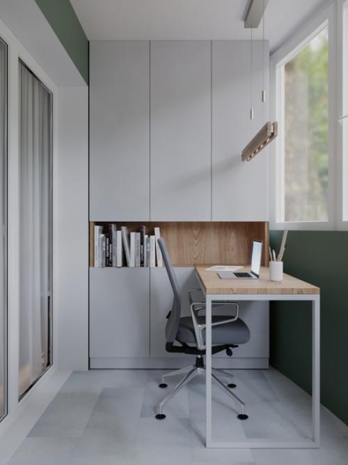 Интерьер лоджии оформлен в светлых нейтральных тонах. 03