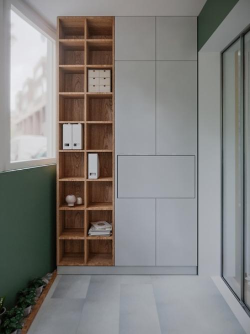 Интерьер лоджии оформлен в светлых нейтральных тонах. 04