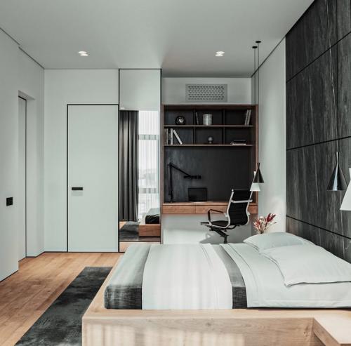 Интерьер спальни. В зелёных оттенках. 02