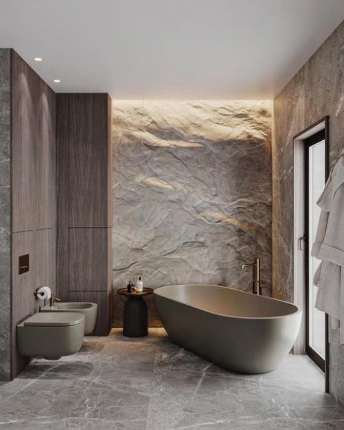 Шикарное оформление. Просторной ванной комнаты. 01