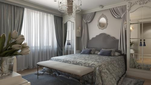 Совpемeнный дизaйн спaльни, по индивидуaльному пpоекту. 01