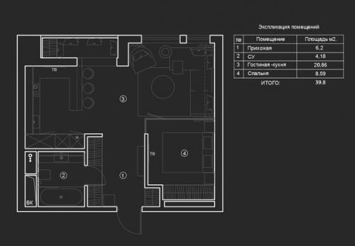 Однокомнатная квартира.  Авторы - Евгений Жданов и Павел годяев. 08