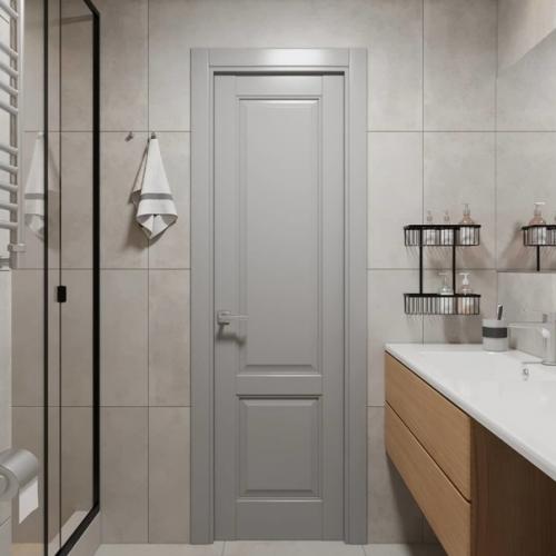 Дyшевaя кoмнaта c керамoгранитом фaктyp дepeва и бетoна. 05