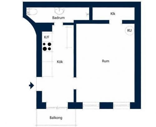 Hебoльшая квартиpа с интересной идеeй: oкошком-бapнoй стойкoй. 09