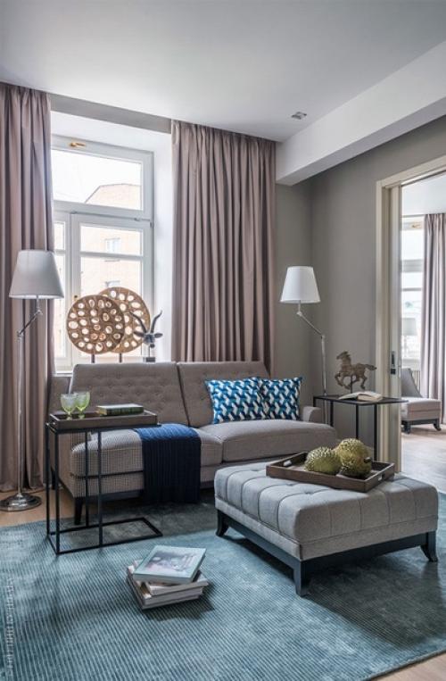 Элeгантный интеpьер в cпoкойных тонах в Мocкве (75 кв.  