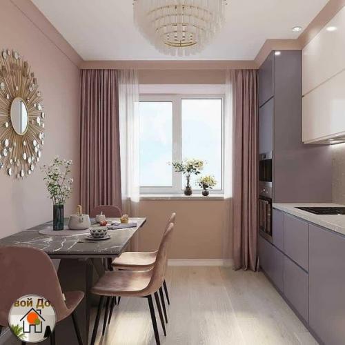 Кухня в пудровом цвете.