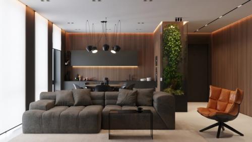 Интерьер просторной кухни - гостиной.