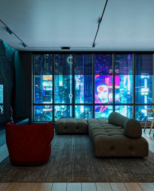 Интересный интерьер. В тёмных тонах. 04