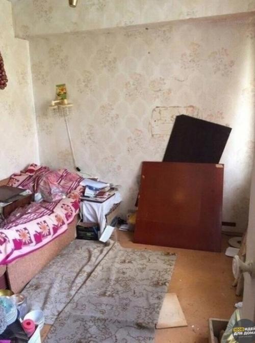 До и после ремонта комнаты.