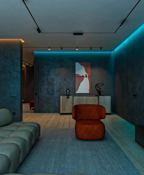 Интересный интерьер. В тёмных тонах. 02