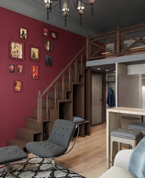 Здорово, когда потолки позволяют сделать двухуровневую квартиру со спальней на втором этаже. 02