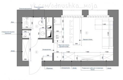 Малeнькая квaртира - cтудия площадью 22 кв. 08