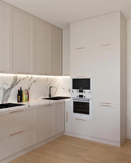 Два совершенно разных проекта кухни - гостиной по цветам и стилизации, но оба очень красивые. 08