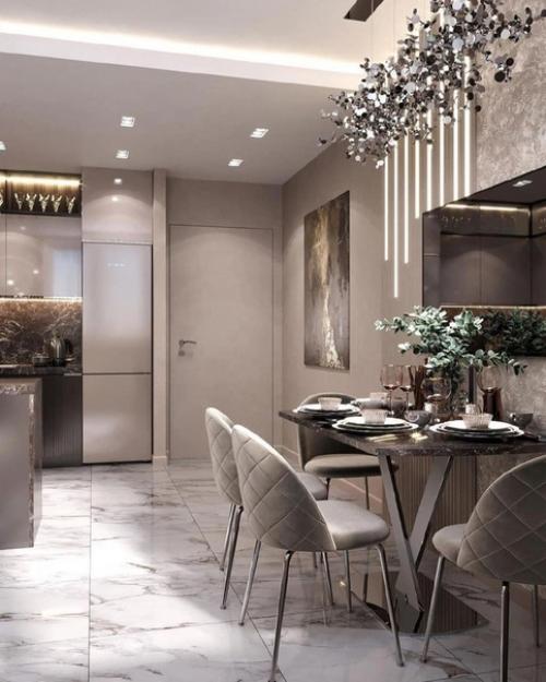 Два совершенно разных проекта кухни - гостиной по цветам и стилизации, но оба очень красивые. 04