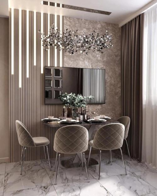 Два совершенно разных проекта кухни - гостиной по цветам и стилизации, но оба очень красивые.