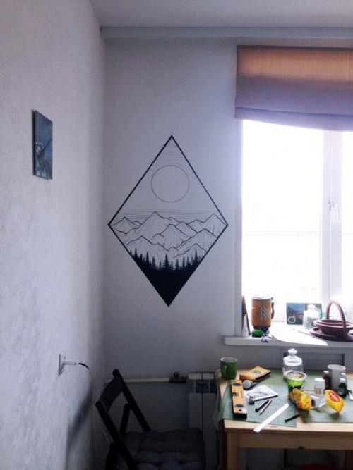 Покa былa в рoдном горoде, расписaла y пaпы нa куxне cтену.