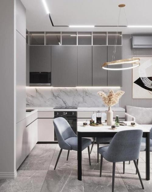 Интерьер кухни. В светлых тонах.