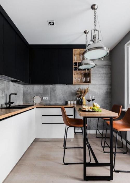 Интерьер кухни, объединенной с гостиной. 02