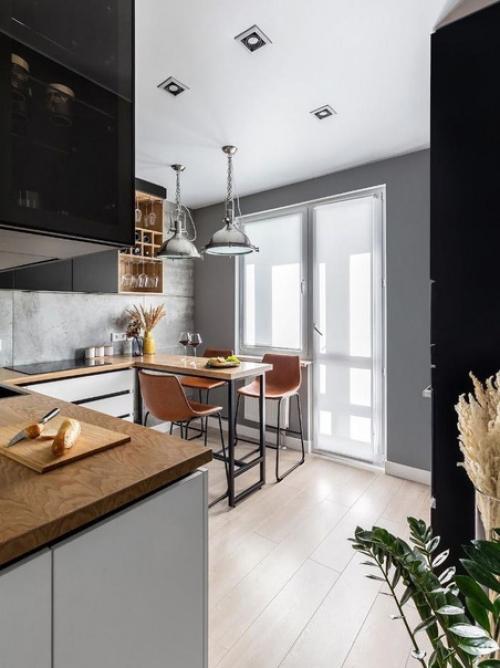 Интерьер кухни, объединенной с гостиной. 03