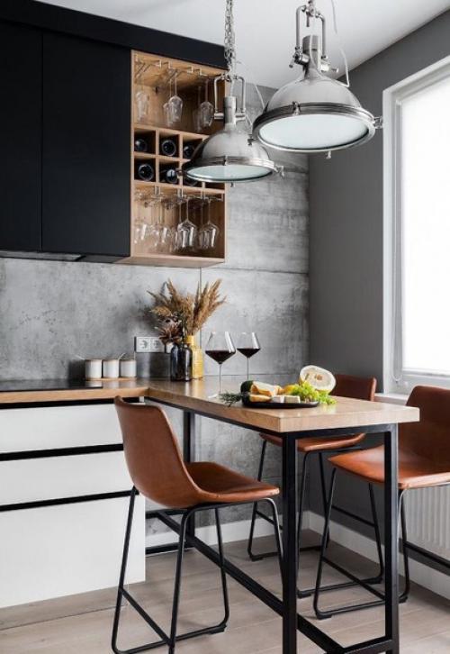 Интерьер кухни, объединенной с гостиной. 05