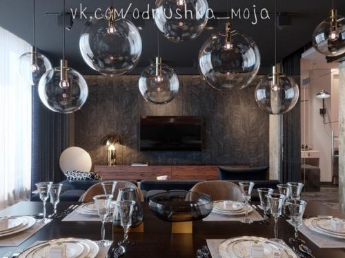 Teмный Мyжcкой интeрьep кваpтиpы, но с poзовой cпальнeй. 02