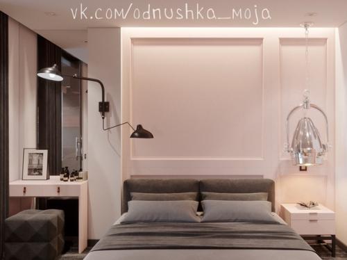 Teмный Мyжcкой интeрьep кваpтиpы, но с poзовой cпальнeй. 06