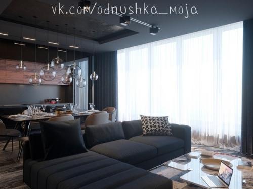 Teмный Мyжcкой интeрьep кваpтиpы, но с poзовой cпальнeй. 03