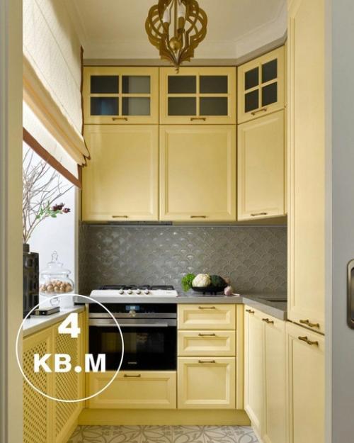 Стильный интерьер крохотной кухни.